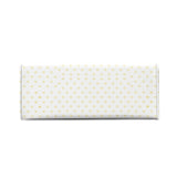 Personalized white PU leather handbag with yellow hearts pattern, work bag.