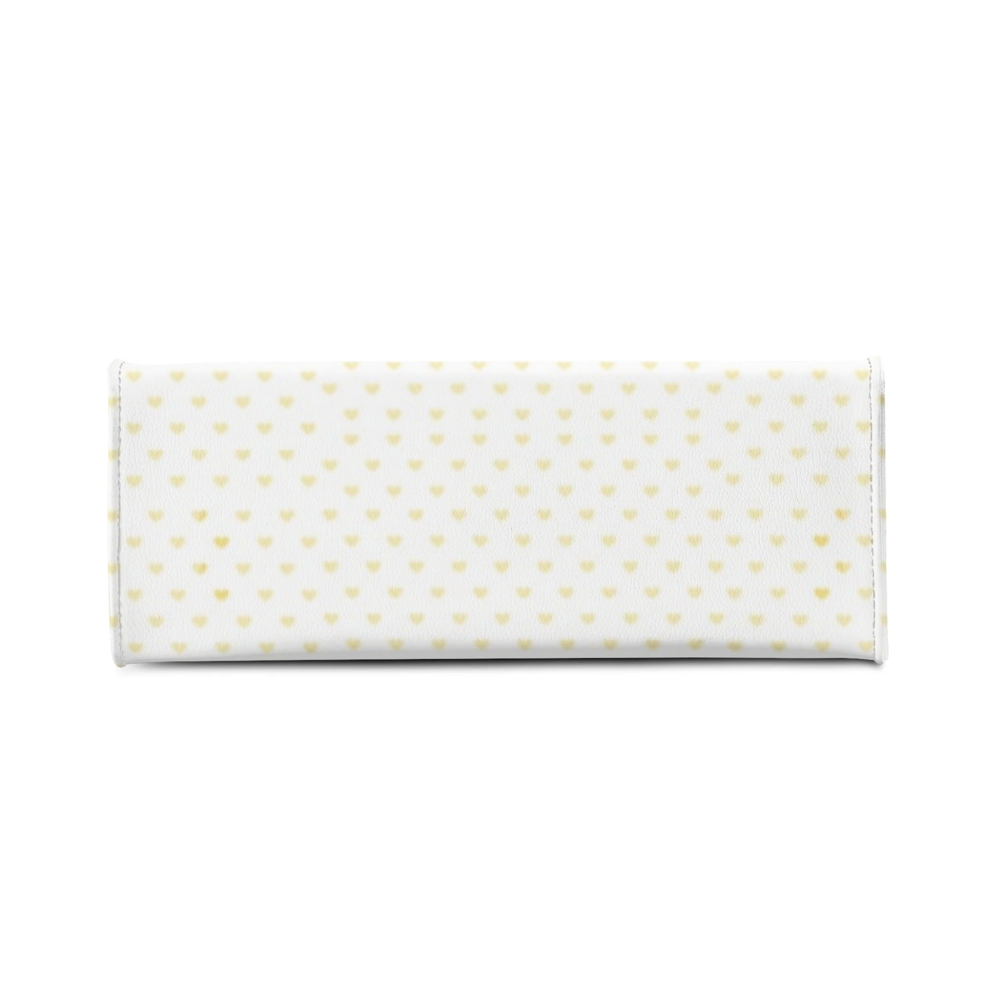 Personalized white PU leather handbag with yellow heart pattern, work bag