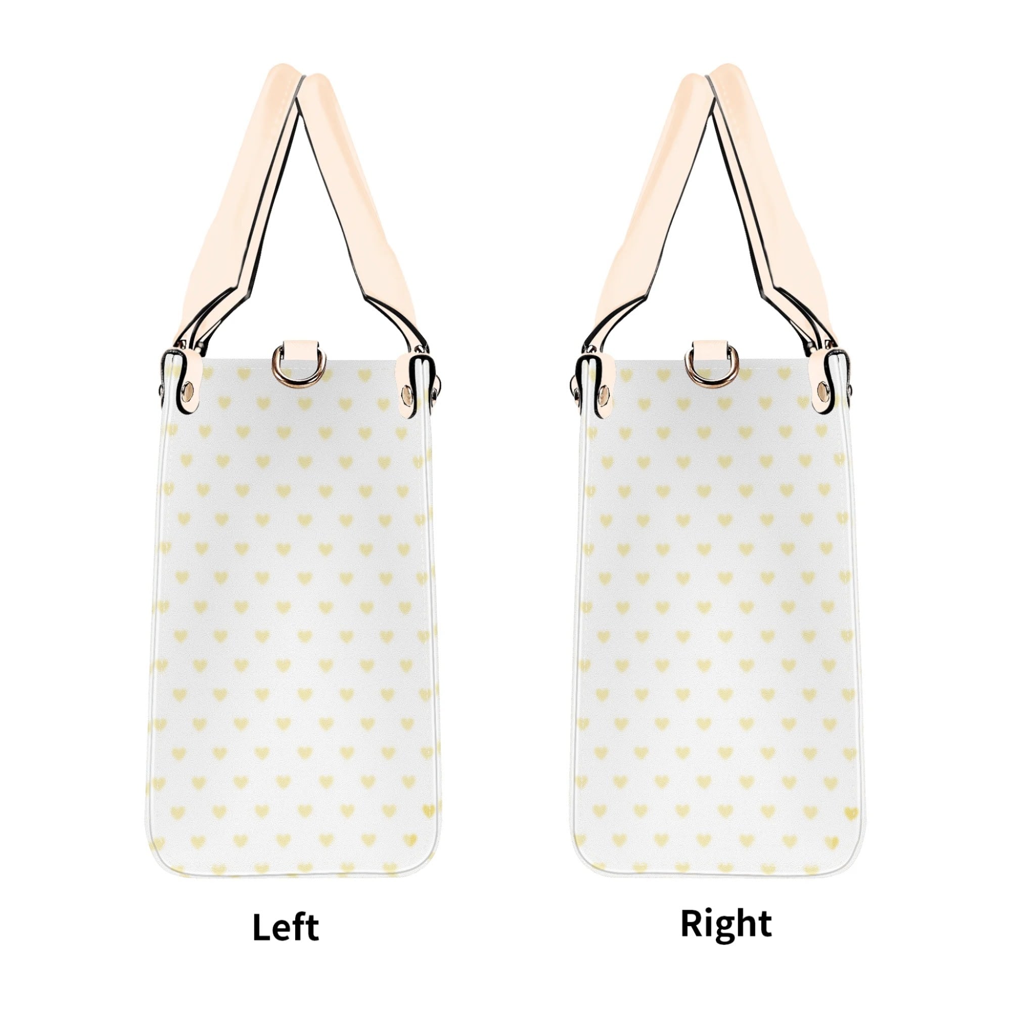 Personalized white PU leather handbag with yellow heart pattern, black handles, perfect gift for women