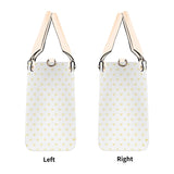 Personalized white PU leather handbag with yellow heart pattern, black handles, perfect gift for women