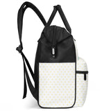 Large Capacity Mummy Backpack with yellow heart pattern, black and white design for baby care