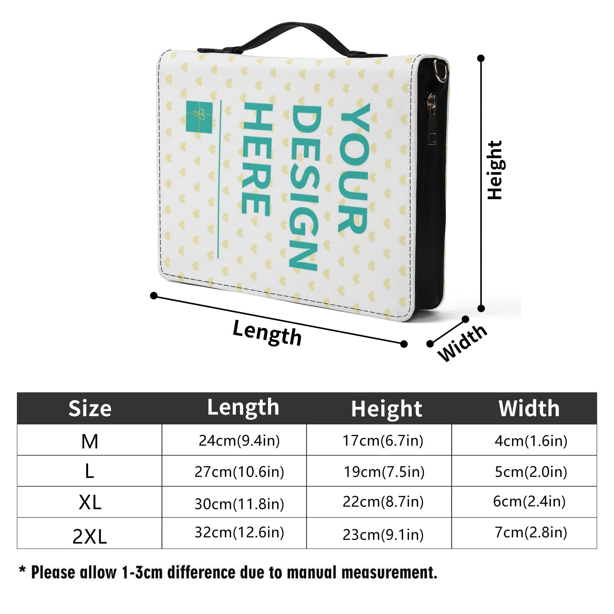 Customizable PU leather Bible cover with personalized design, heart pattern, and size options.