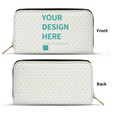 Customizable PU leather wristlet wallet, white with heart pattern, featuring your design, zip closure