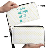Customizable PU leather wristlet wallet, white with yellow heart design, zip closure, for women