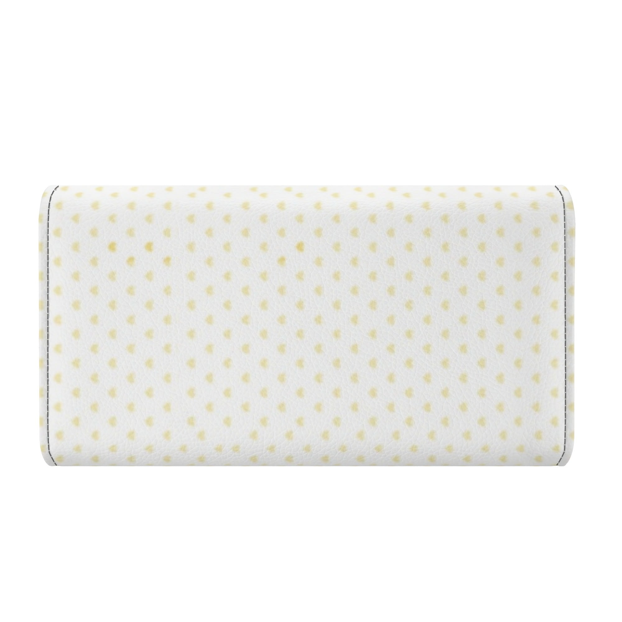 White PU leather long wallet with yellow heart pattern. Perfect gift for men.