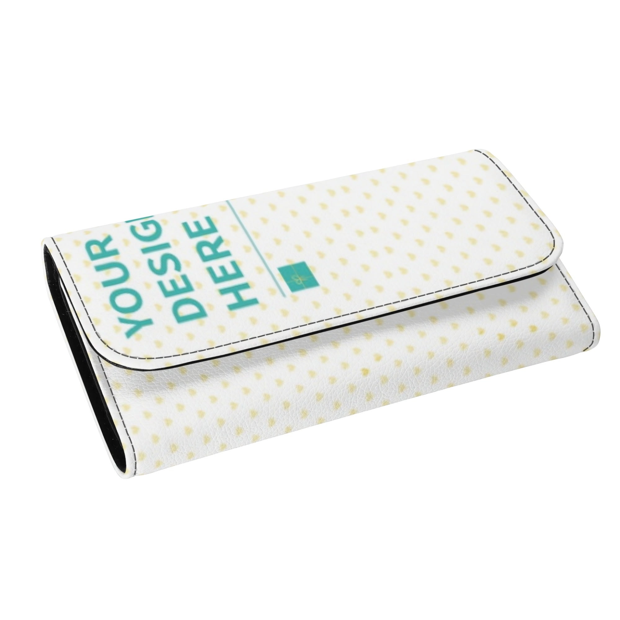 Customizable PU leather trifold wallet with YOUR DESIGN HERE text. Personalized gift for men.