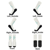 Customizable crew socks with "YOUR DESIGN HERE" text, yellow hearts and black accents. Personalized gifts