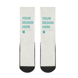 Customizable crew socks with "YOUR DESIGN HERE" text, perfect for personalized gifts.