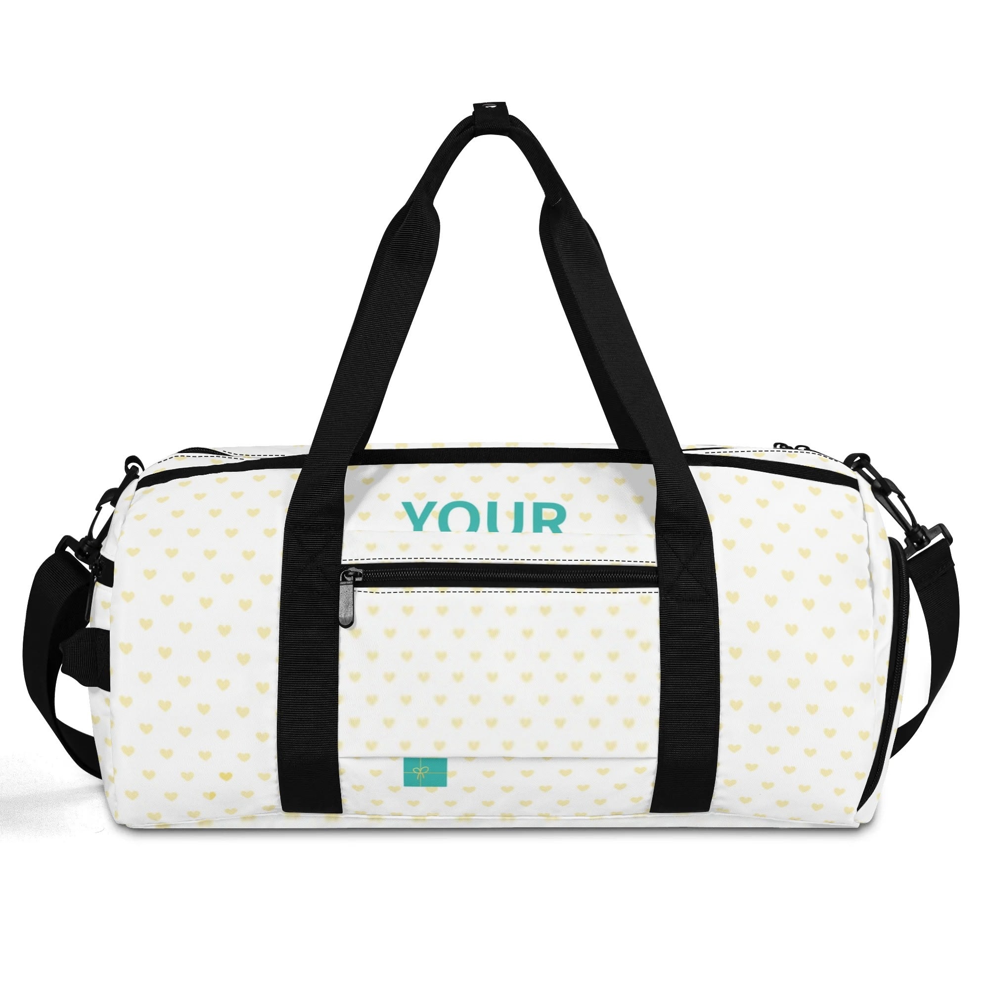 Custom gym bag with heart pattern, personalized travel tote bag, duffle bag with shoulder strap