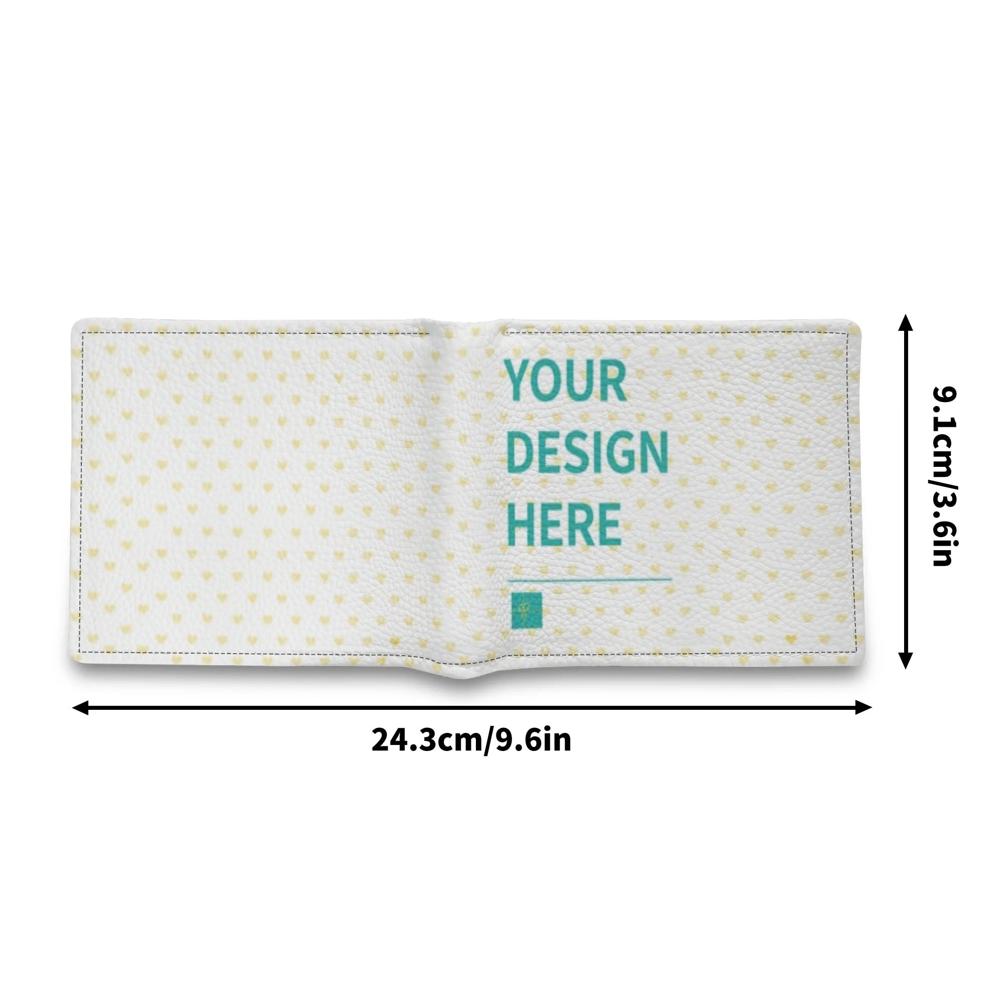 Customizable PU leather wallet for men with 'YOUR DESIGN HERE' text, perfect for gifts