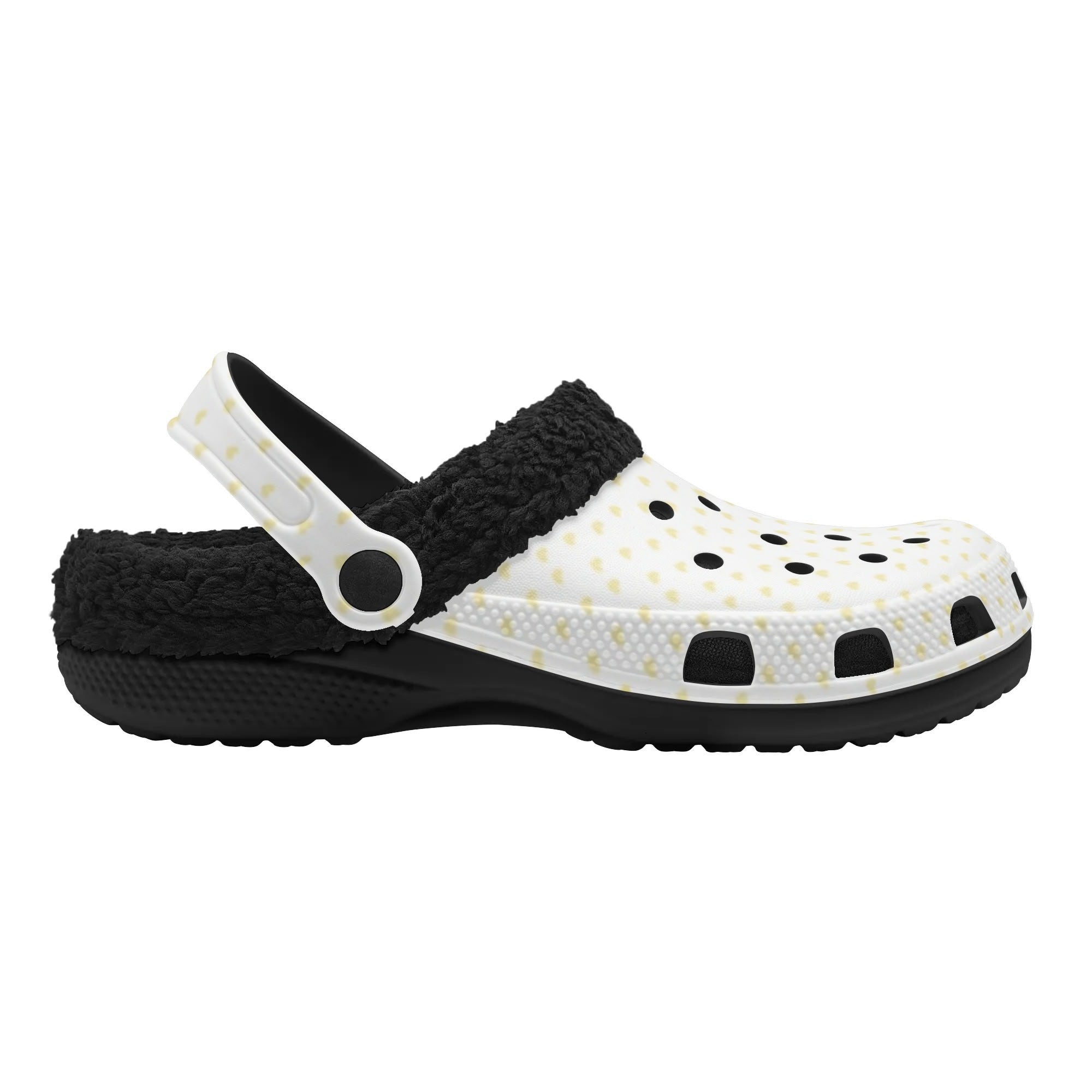 White Winter Clogs with Black Fleece Lining, Waterproof Slippers