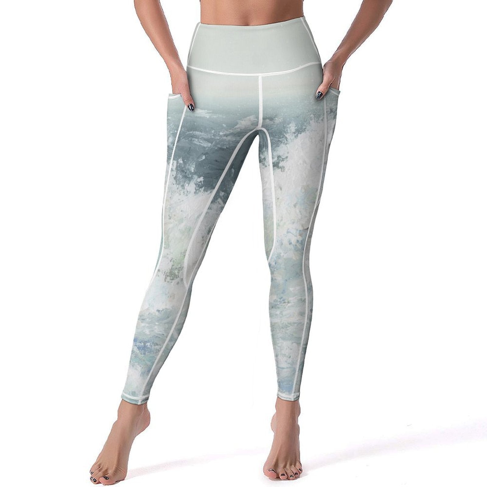High-waisted yoga pants with wave design, pockets and soft fabric; perfect for workouts and yoga