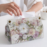 Floral tissue box cover, rectangular tissue holder made of PU material, suitable for home or office decor.