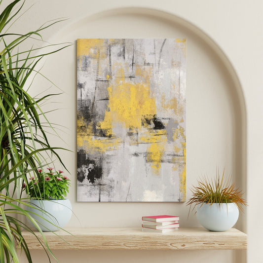 Modern wall art canvas print in minimalist style for living room decor, yellow and gray abstract painting