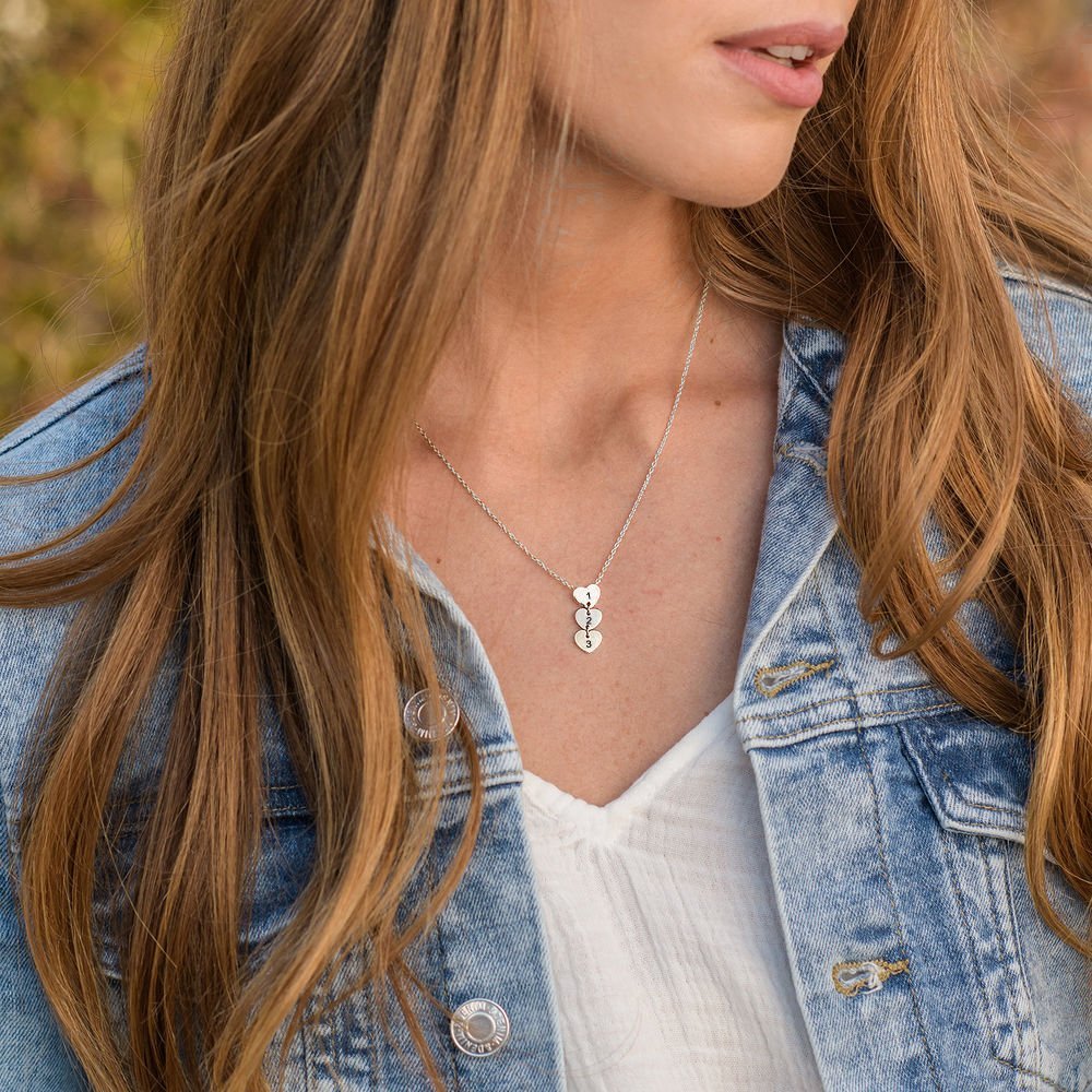 Silver personalized heart pendant necklace with numbers 1, 2, 3, custom chain necklace for women, MyArtsyGift.com