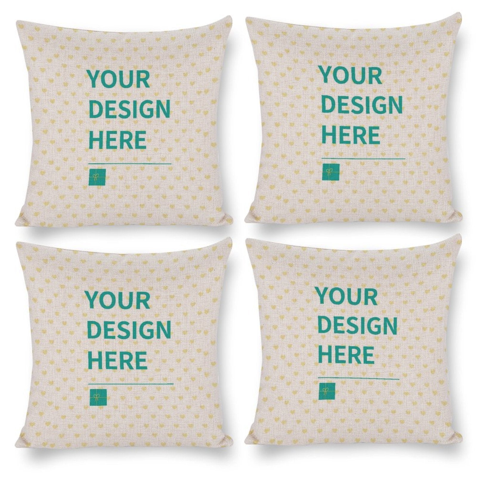 Customizable cotton linen pillow case set of 4, "YOUR DESIGN HERE" text for bedrooms and living rooms