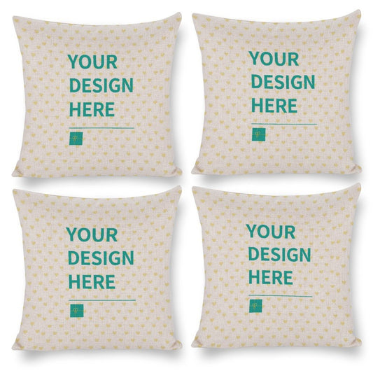 Customizable cotton linen pillow case set of 4, "YOUR DESIGN HERE" text for bedrooms and living rooms