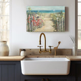 Summer Ride canvas print featuring a red bicycle on a beach path, wall decor for living room, made in USA