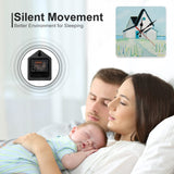 Silent square wooden wall clock with coastal cottage art, ideal for bedroom decor and peaceful sleep environment.