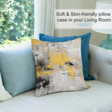 Abstract art pillow cover, yellow, gray, black short plush for living room. Soft & skin-friendly design.