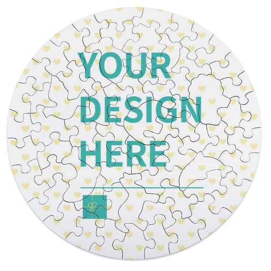 Custom round photo puzzle with space for design, wooden jigsaw puzzle for adults and kids, personalized gift
