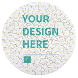 Custom round photo puzzle with space for design, wooden jigsaw puzzle for adults and kids, personalized gift