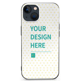 iPhone 13 case with heart pattern, 'YOUR DESIGN HERE' text, TPU cover