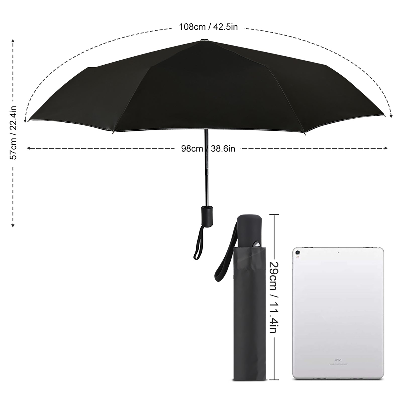 Black custom 3-fold auto umbrella, compact and UV resistant, perfect gift for men and women