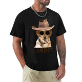 Men's Black Short Sleeve Crew Neck T-Shirt with Cowboy Dog Graphic