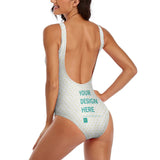 Custom MyArtsyGift swimsuit with heart pattern, personalized design, "YOUR DESIGN HERE"