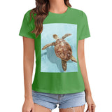 Green Women's Crewneck T-Shirt with Sea Turtle Graphic, perfect for summer wear