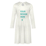 Customizable toddler girl's milk silk dress with 'YOUR DESIGN HERE' and heart pattern; perfect for unique gifts.