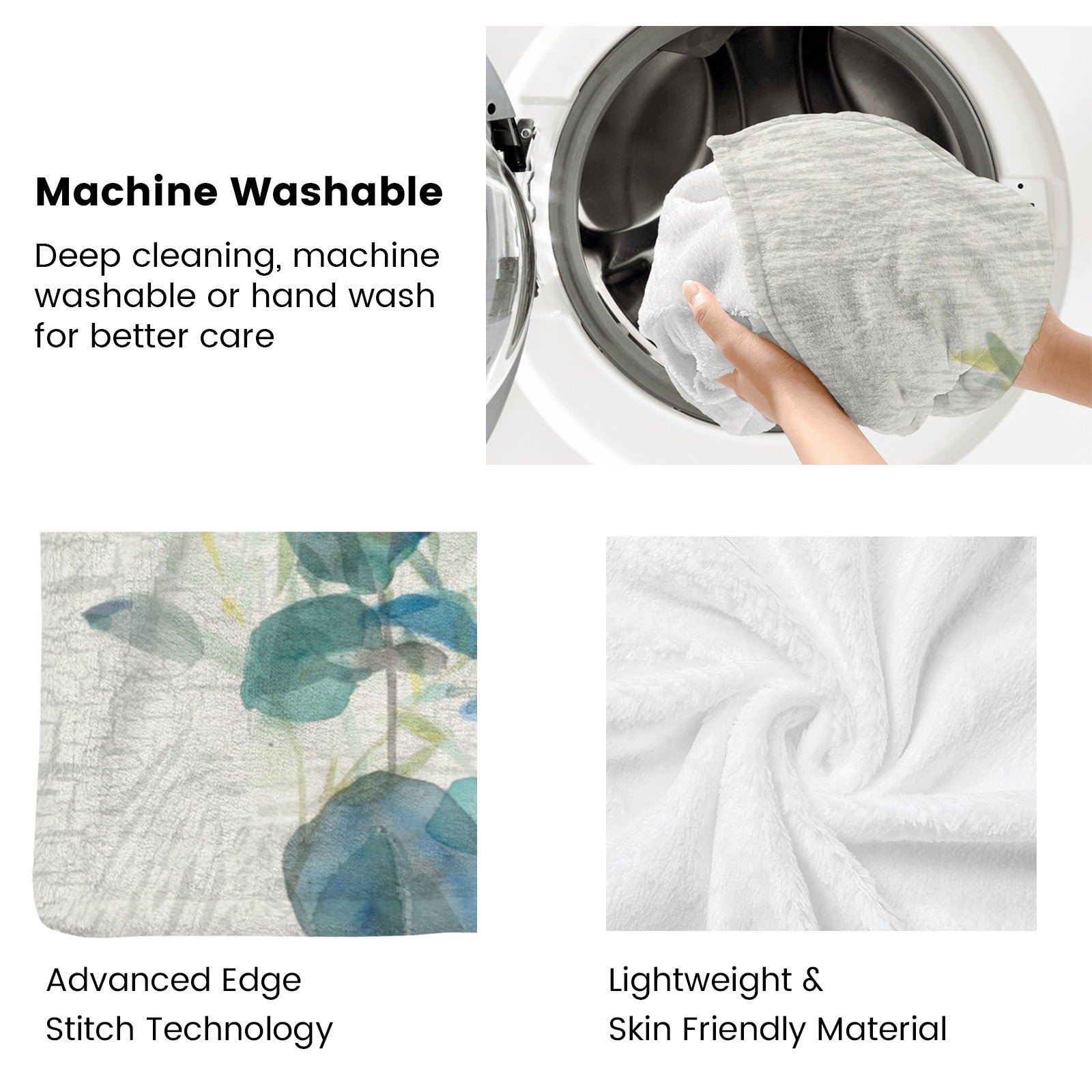 Eucalyptus IV flannel blanket, machine washable, soft & skin-friendly, eucalyptus design, USA made