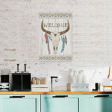 Bohemian WELCOME metal tin sign, bull skull design, personalized home decor, vertical iron painting.
