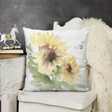 Soft plush pillow cover with watercolor sunflowers and a bee; decorative pillow for living room or bedroom.