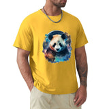 Men's yellow panda design t-shirt, crew neck, comfortable cotton, MyArtsyGift classic tee.