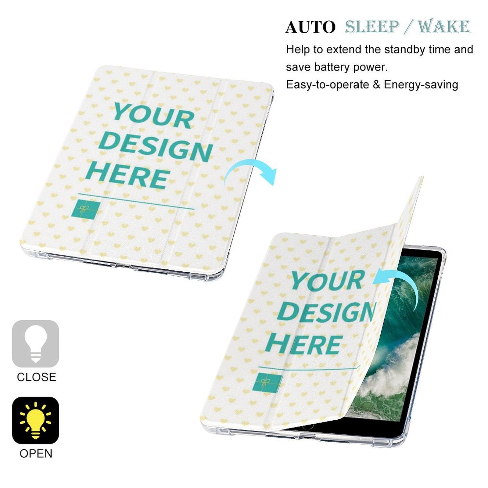 Custom iPad case with personalized design, auto sleep/wake function. MyArtsyGift - Protective cover for iPads.