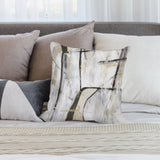 Abstract art pillow cover in white, gray, gold. Soft plush decorative pillow for sofa or couch.