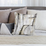 Abstract art throw pillow cover in neutral tones, soft plush material for sofa or living room decor.