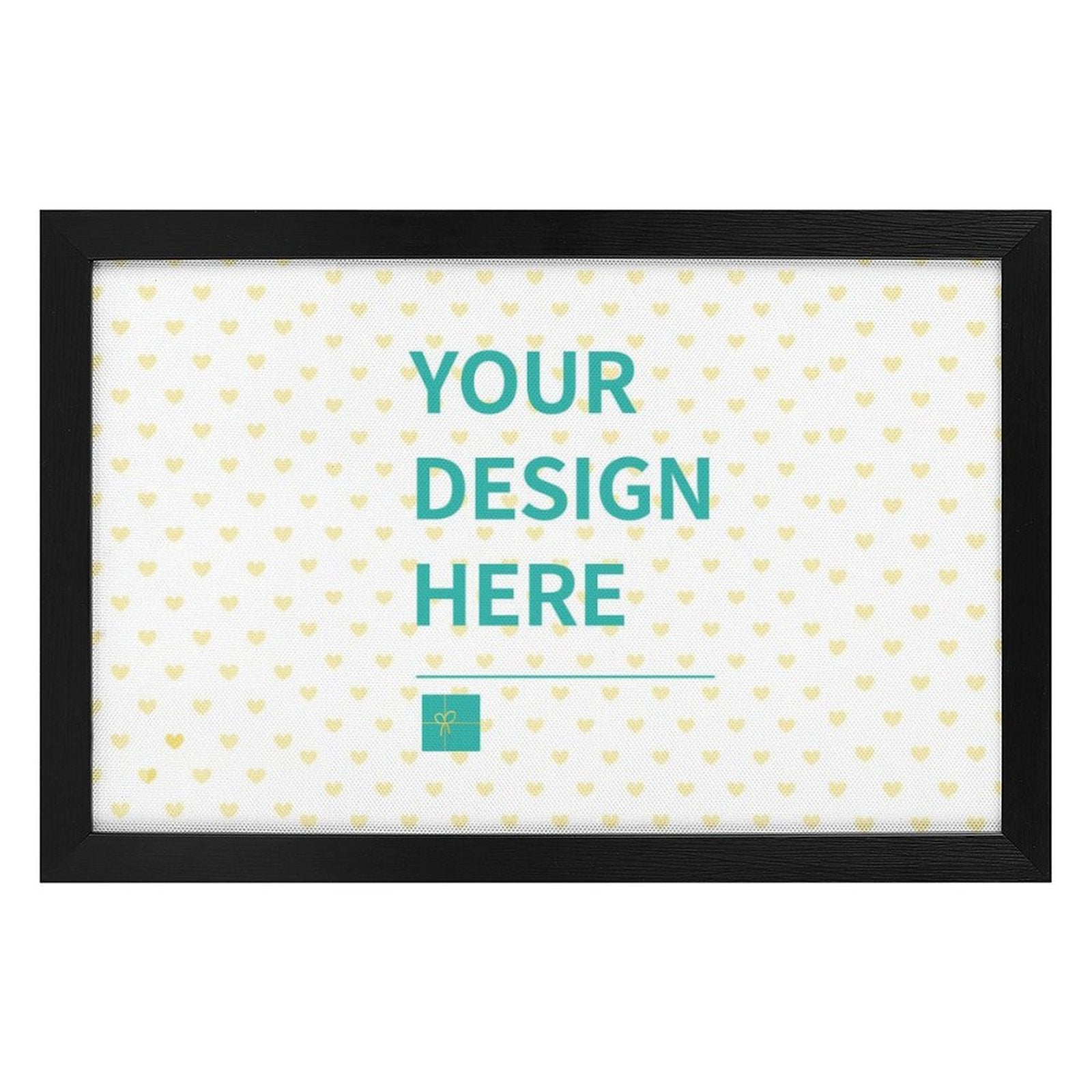 Personalized canvas print with black frame, featuring "YOUR DESIGN HERE". Ideal for custom photos and wall art, perfect gift.