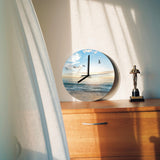 Modern Blue Beach MDF Wall Clock, Living Room Decor, Seagulls and ocean.