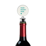 Customizable zinc alloy wine stopper with text "YOUR DESIGN HERE", perfect wine bottle accessory