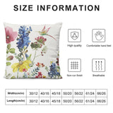 Luxury plush pillow cover with floral watercolor and hummingbird design; breathable, non-run finish. Size info displayed.