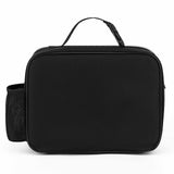 Black polyester lunch bag for work or picnic with side pocket, durable, and easy to carry