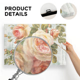 Vintage roses on driftwood canvas print, detail shot of the material and structure for home decor.