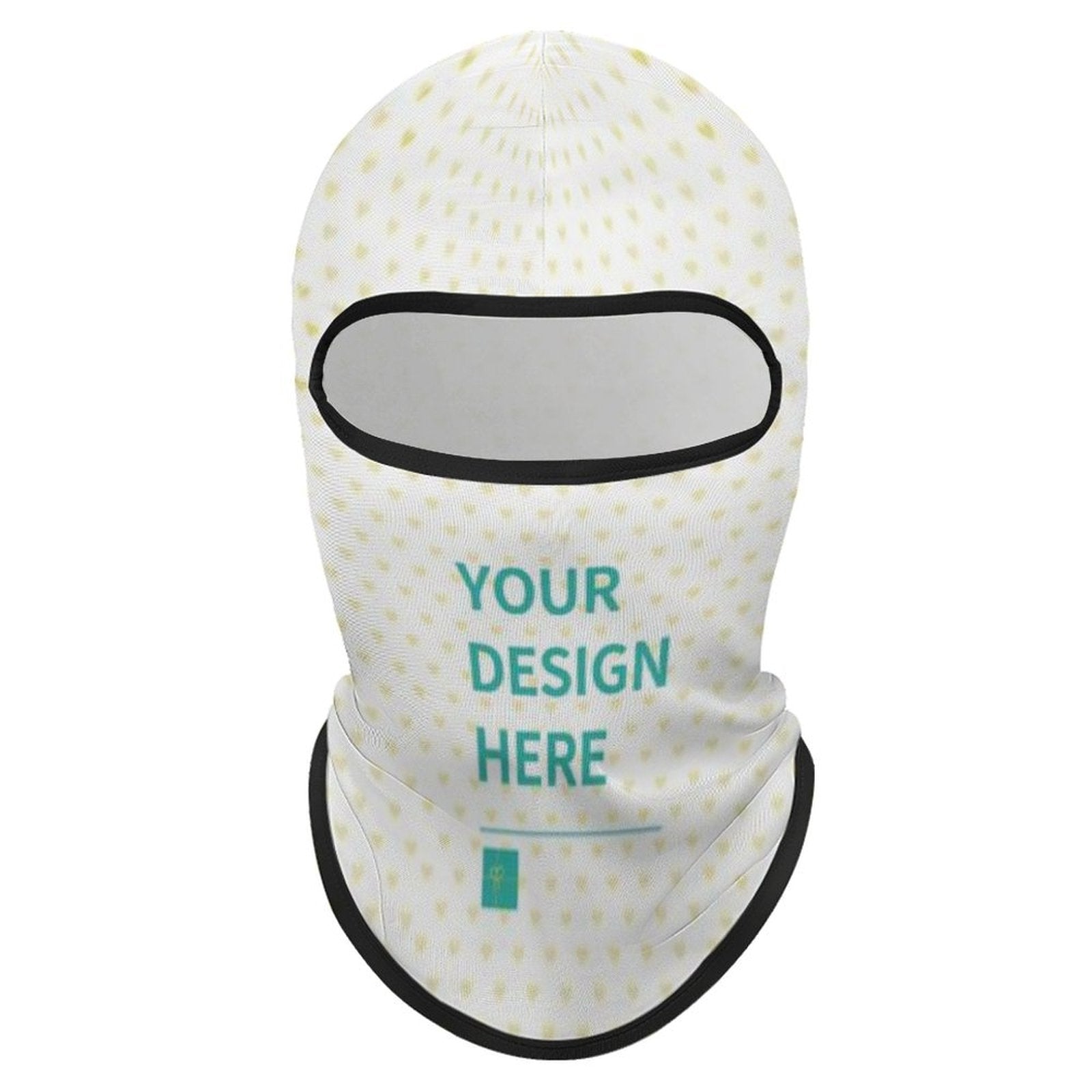 Customizable balaclava face mask with 'YOUR DESIGN HERE' text, perfect for sun protection and outdoor activities.