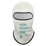 Customizable balaclava face mask with 'YOUR DESIGN HERE' text, perfect for sun protection and outdoor activities.