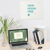 Custom Canvas Print mockup with heart pattern. Personalized wall art with YOUR DESIGN HERE text. Home decor.