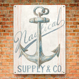 Nautical anchor metal sign with Supply & Co text, retro beach decor, iron material, for wall decor.
