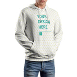 Customizable men's midweight cotton hoodie with heart pattern and 'YOUR DESIGN HERE' text, MyArtsyGift